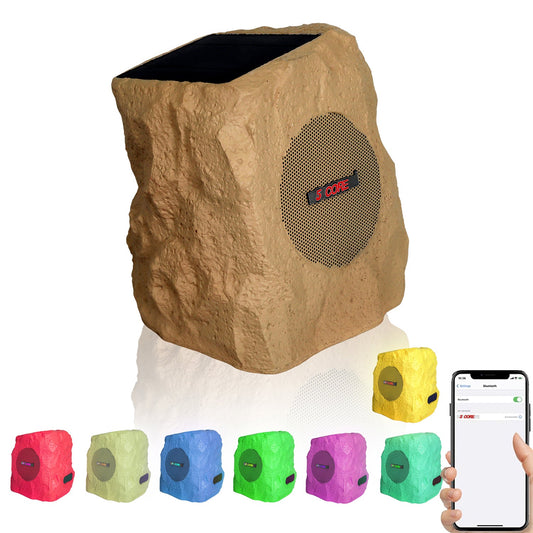 5 Core Outdoor Bluetooth Wireless Rock Speaker TWS Patio Garden Speakers Rechargeable w LED 1/2/4 Pc Brown-0