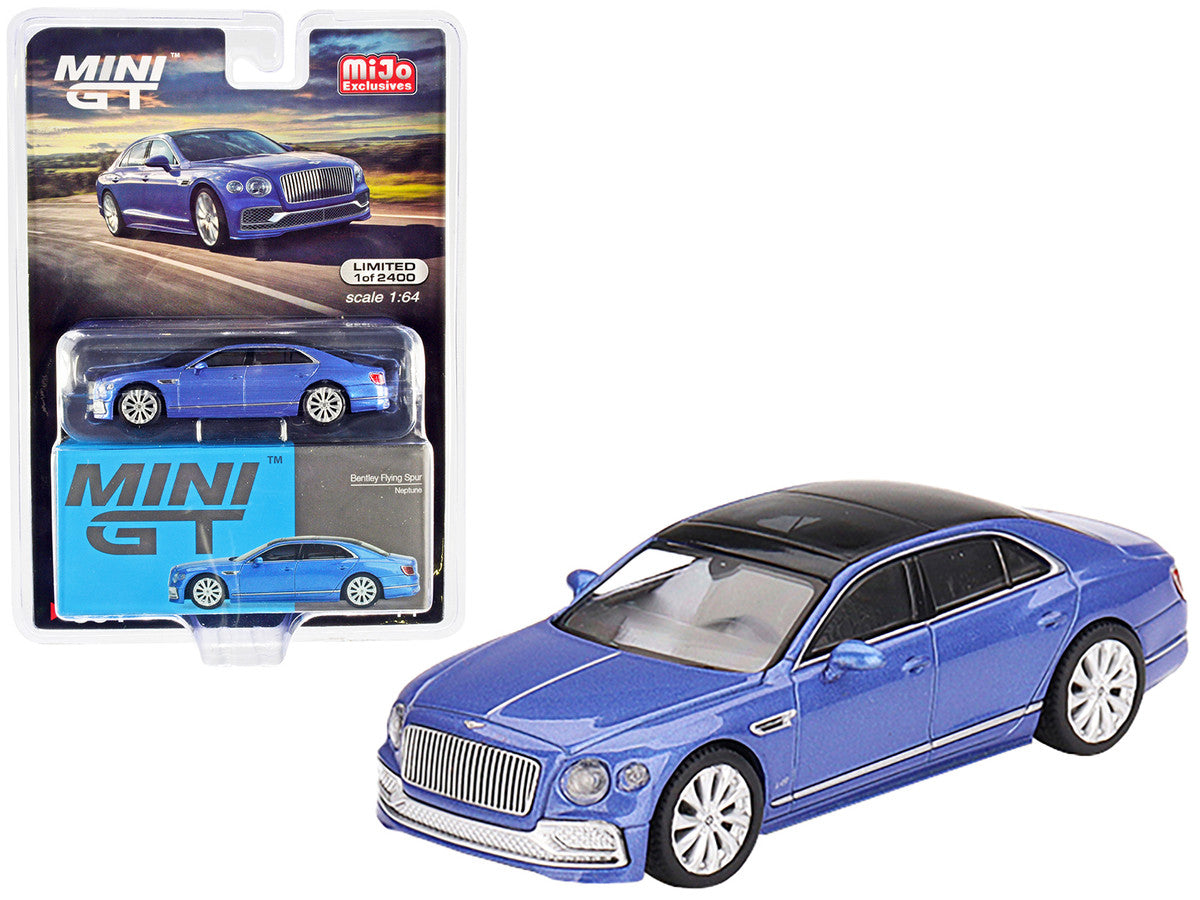 Bentley Flying Spur with Sunroof Neptune Blue Metallic with Black Top Limited Edition to 2400 pieces Worldwide 1/64 Diecast Model Car by Mini GT-0