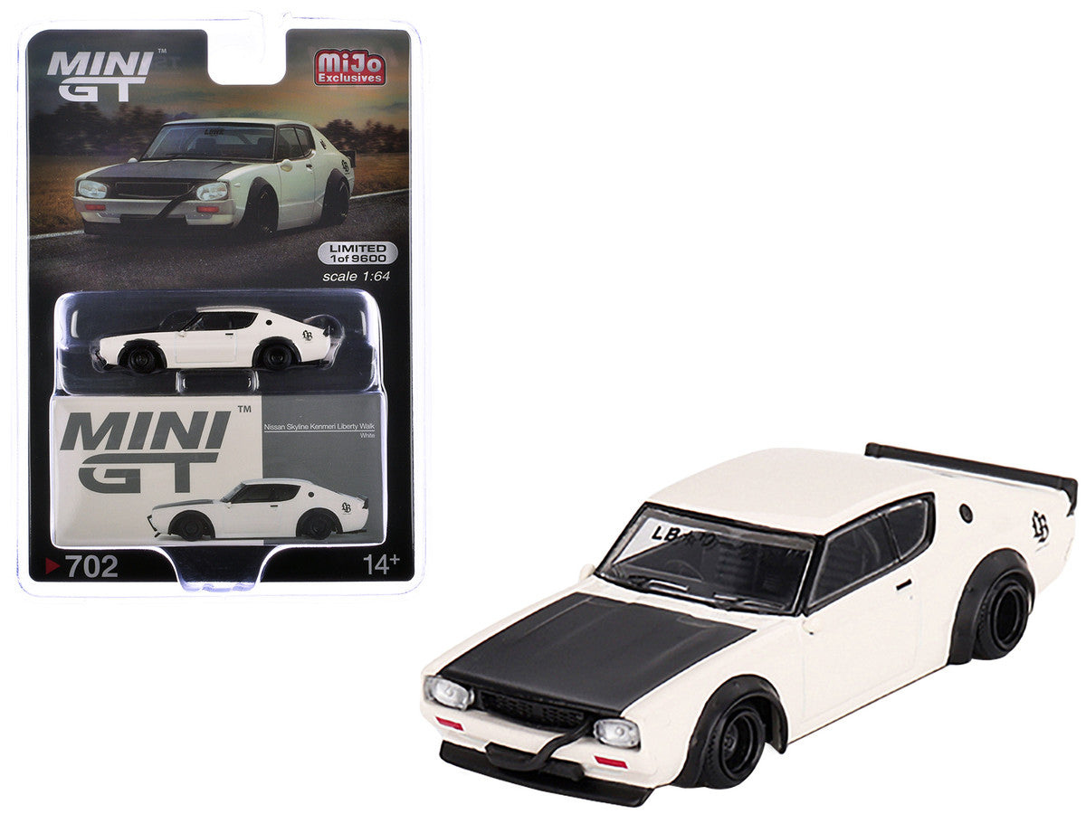 Nissan Skyline Kenmeri "Liberty Walk" RHD (Right Hand Drive) White with Matt Black Hood Limited Edition to 9600 pieces Worldwide 1/64 Diecast Model Car by Mini GT-0