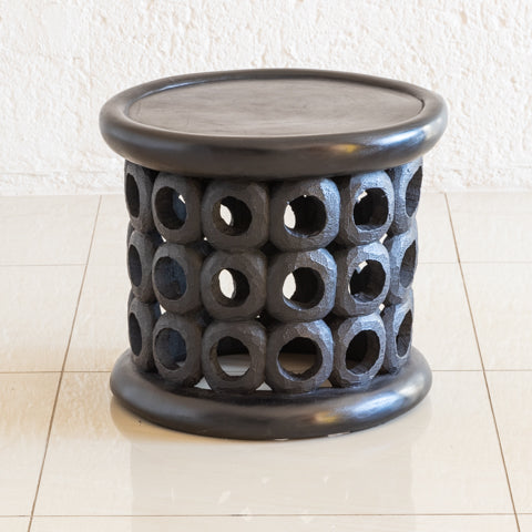 Bamileke Table or Stool | Vintage Round Design Black-0