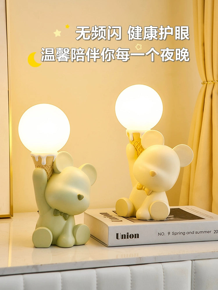 Cute Bear Small Night Lamp Decoration Creative Trending Bedroom Bedside Children's Room Desktop Lamp Birthday Gift for Girls