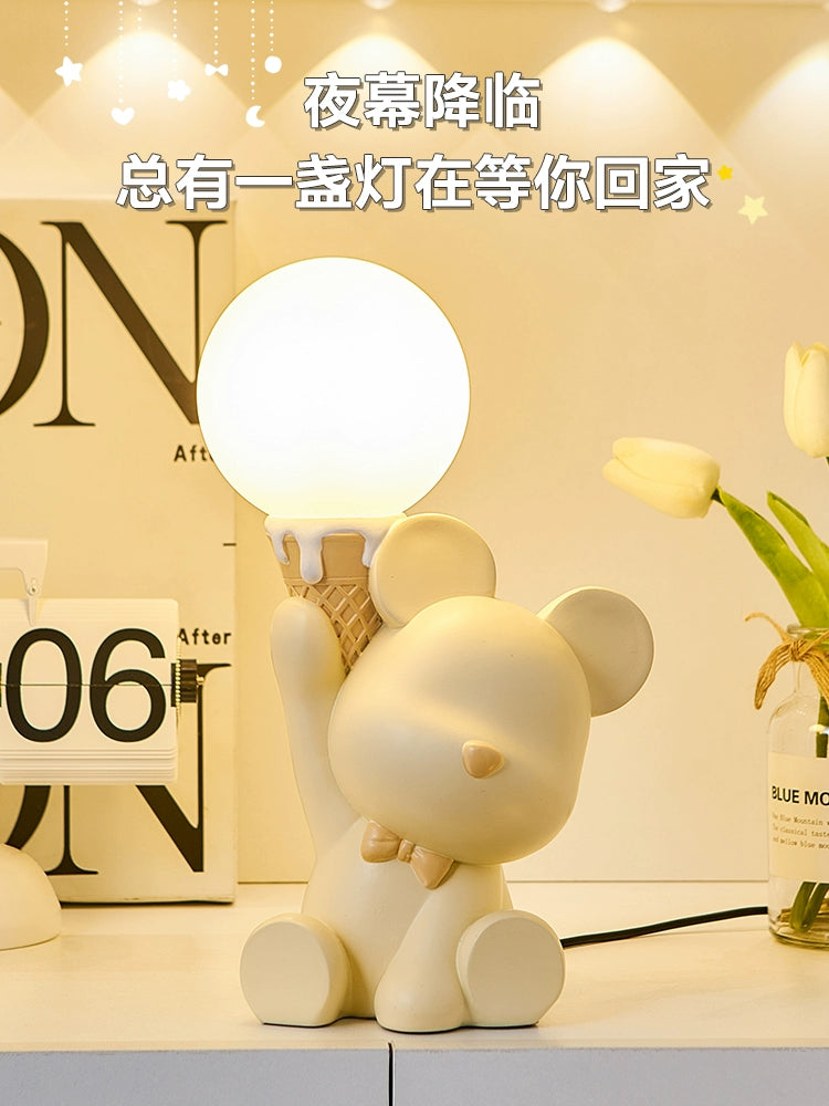 Cute Bear Small Night Lamp Decoration Creative Trending Bedroom Bedside Children's Room Desktop Lamp Birthday Gift for Girls