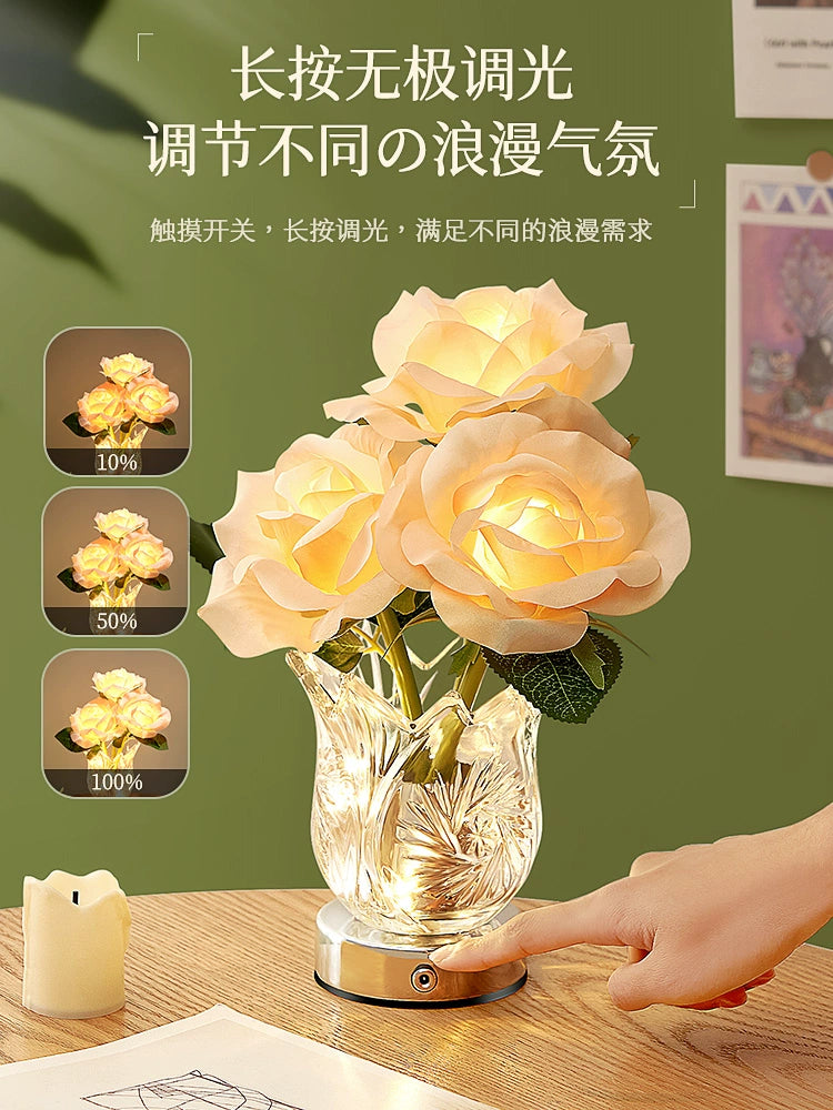 Rose Bouquet Small Night Lamp Decoration Bedroom Desktop Engagement Wedding for Bride Girlfriends Female Birthday Present Practical