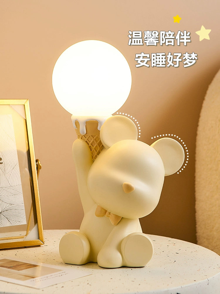 Cute Bear Small Night Lamp Decoration Creative Trending Bedroom Bedside Children's Room Desktop Lamp Birthday Gift for Girls