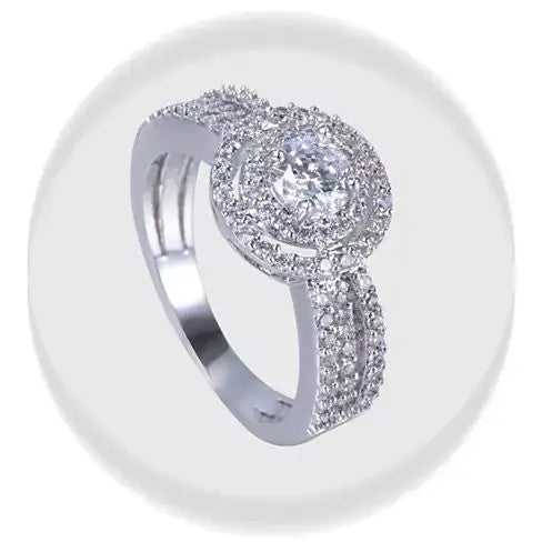 ARTDECO Double Halo Ring 18Kt White Gold Overlay