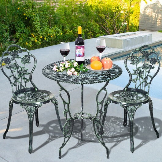 Outdoor Cast Aluminum Patio Furniture Set with Rose Design - Color: Green