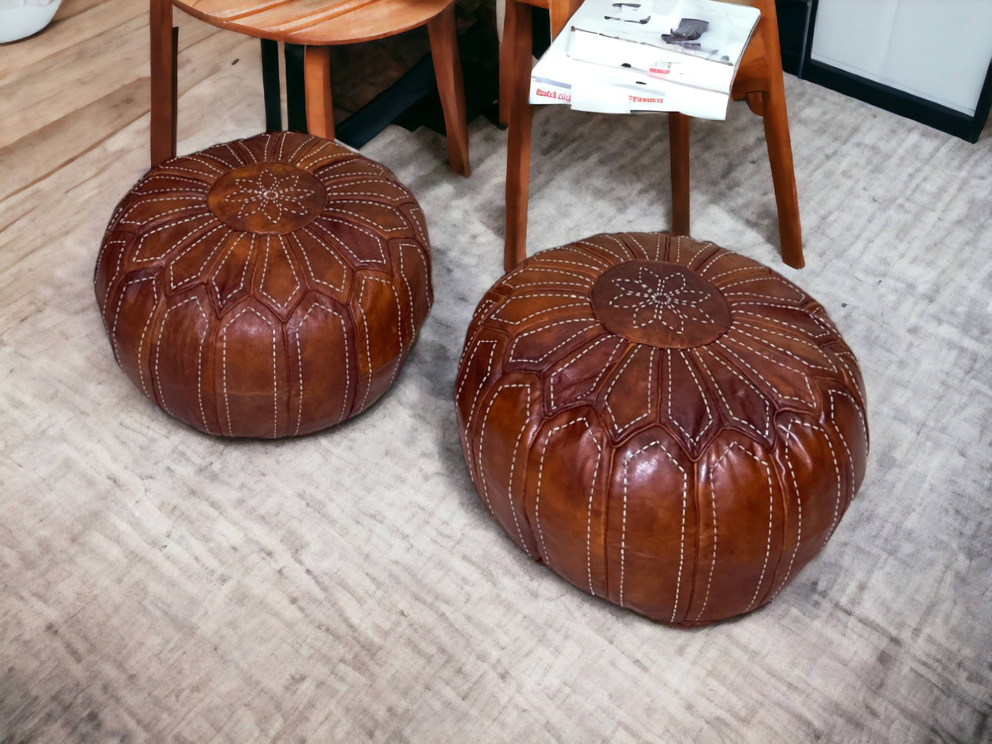 Moroccan Tabacco Round Pouf – Cozy Comfort in Earthy Elegance-2