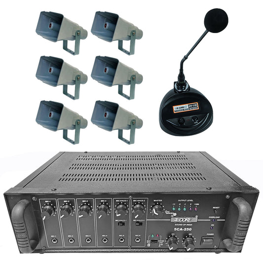 5 Core PA System Outdoor Indoor Paging Kit with 6 Loudspeakers 2 Mics 1 Amplifier All Weather Use-0