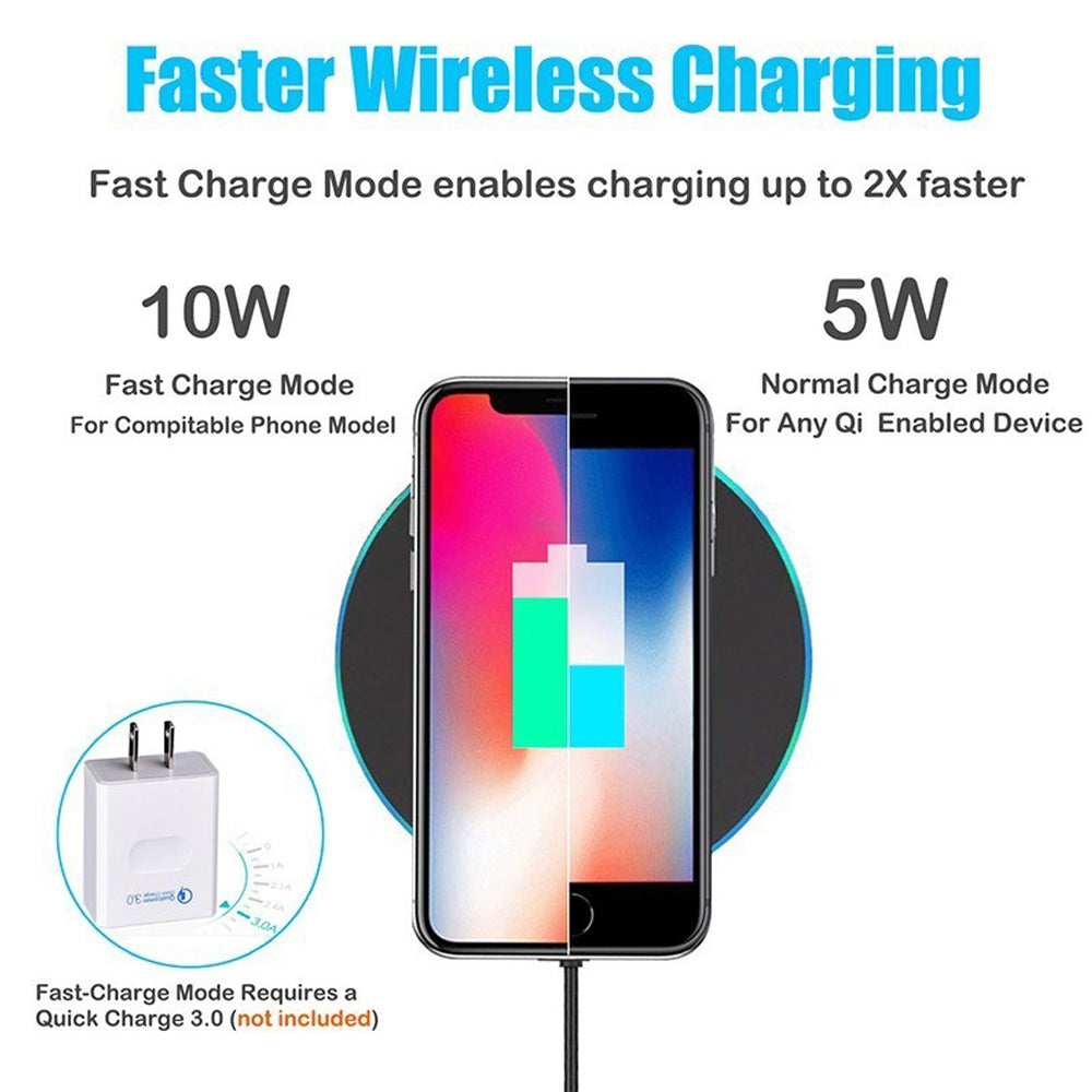 Thin QI Wireless Fast Charger Mobile Phone Wireless Fast Charging Pad for iPhone SANSUNG black