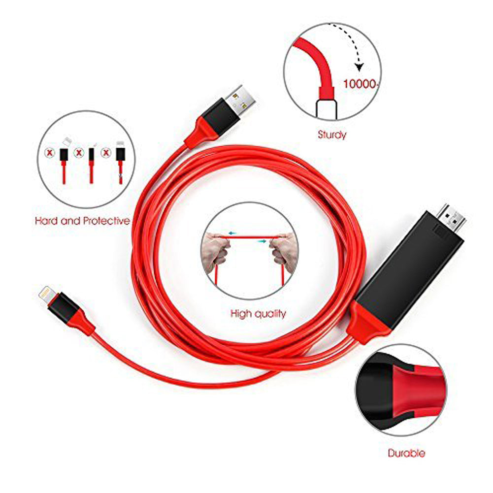 1080P 8-pin to HDMI Cable 8-pin Digital AV to HDMI Adapter for iPhone,iPad,iPod red