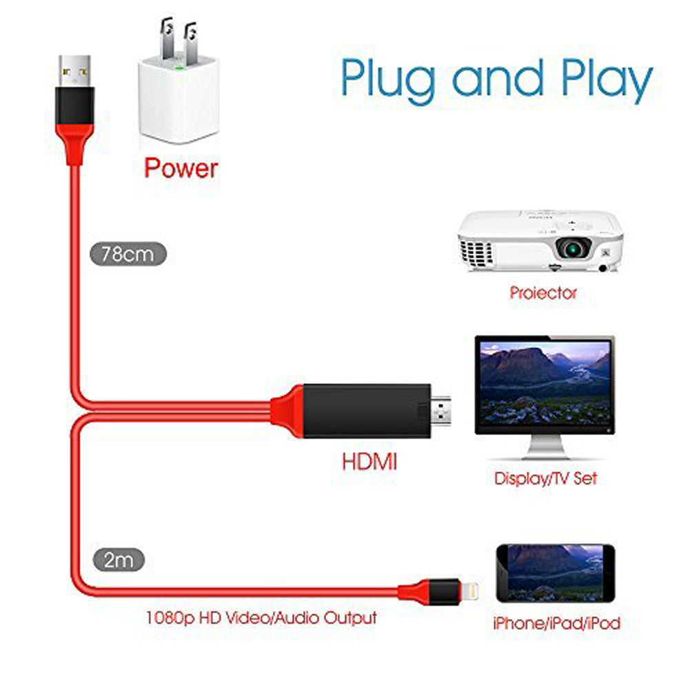 1080P 8-pin to HDMI Cable 8-pin Digital AV to HDMI Adapter for iPhone,iPad,iPod red