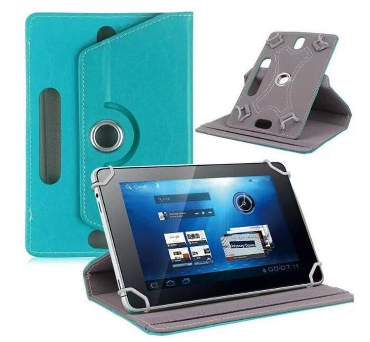 7/8/9/10 Inch Universal 360 Degree Rotating Four Hook Leather Tablet Protection Case Sky blue_9 inch