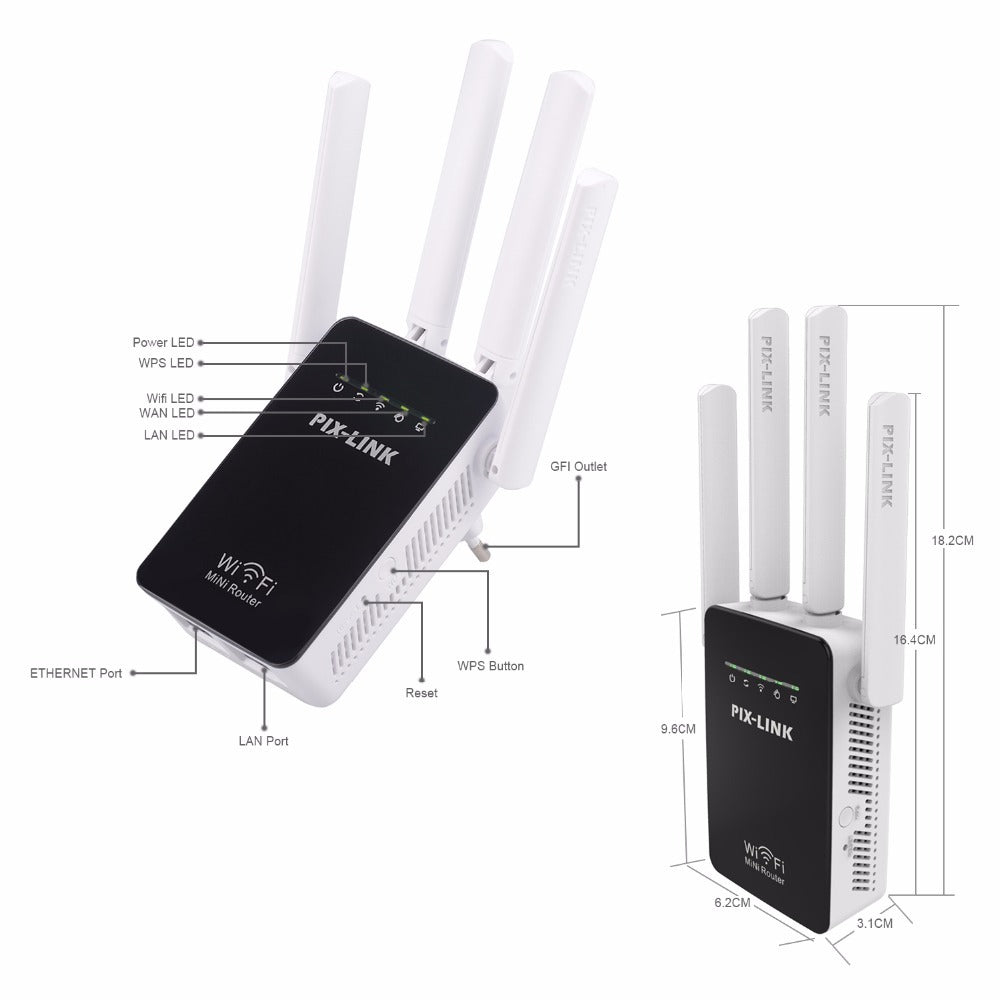 2.4GHz WiFi 300Mbps Wireless Router High Gain Antenna Repeater Enhancer Extender Home Network 802.11N RJ45 2 Long Distance Ports