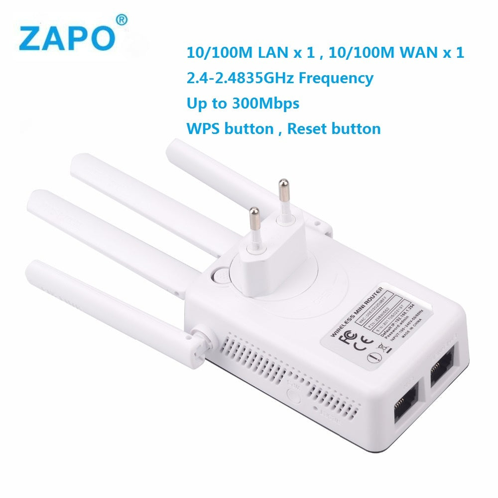 2.4GHz WiFi 300Mbps Wireless Router High Gain Antenna Repeater Enhancer Extender Home Network 802.11N RJ45 2 Long Distance Ports