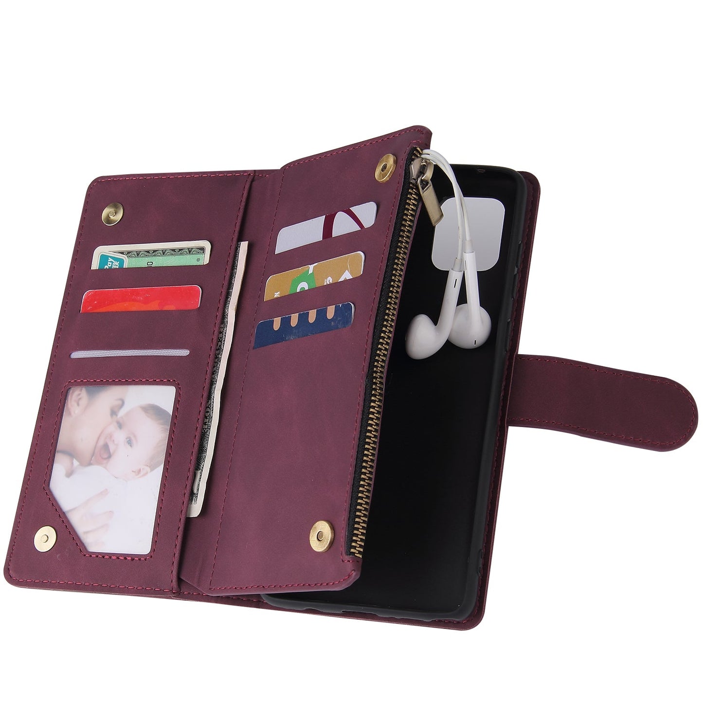 For Samsung NOTE 10 Lite Case Smartphone Shell Wallet Design Zipper Closure Overall Protection Cellphone Cover  5 wine red