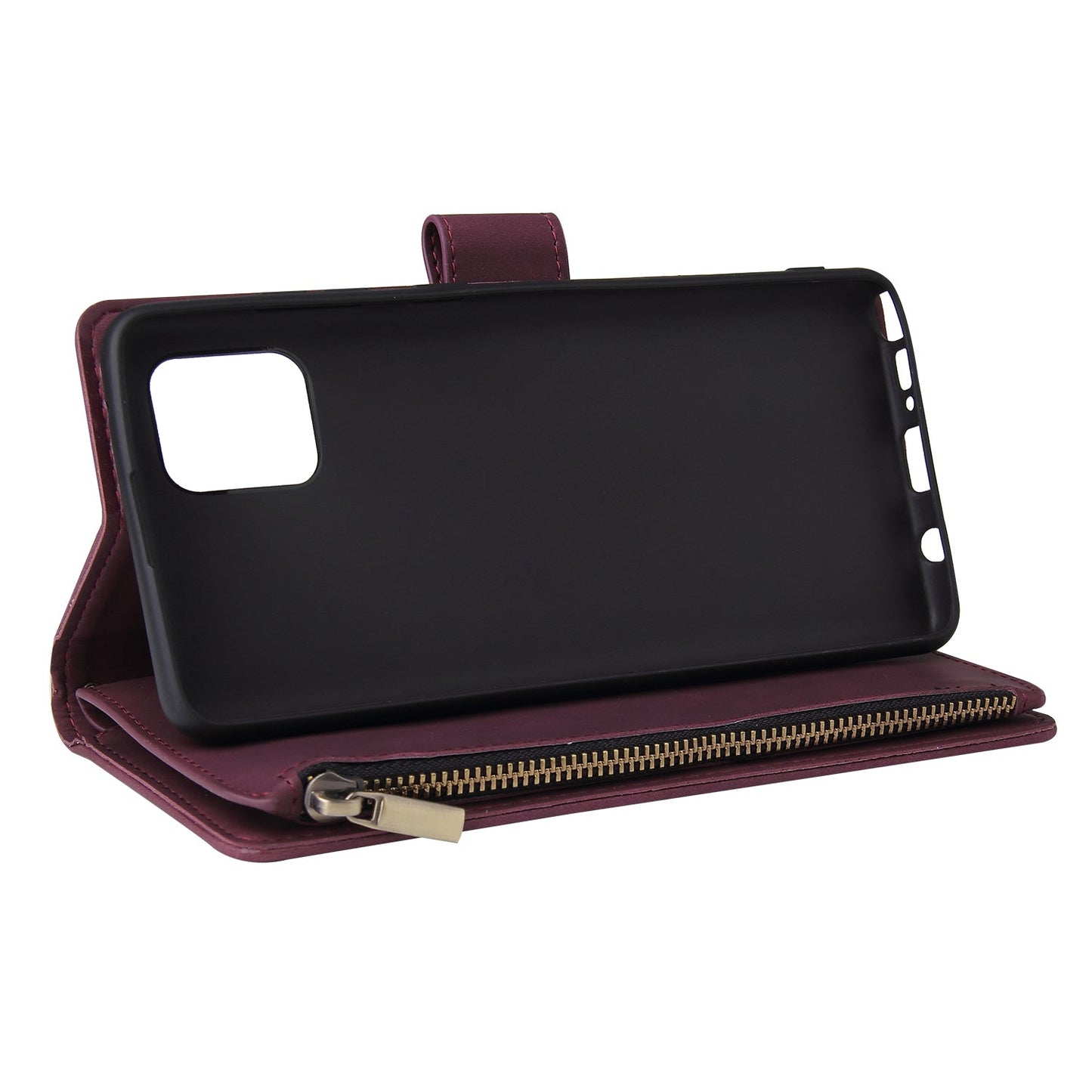 For Samsung NOTE 10 Lite Case Smartphone Shell Wallet Design Zipper Closure Overall Protection Cellphone Cover  5 wine red