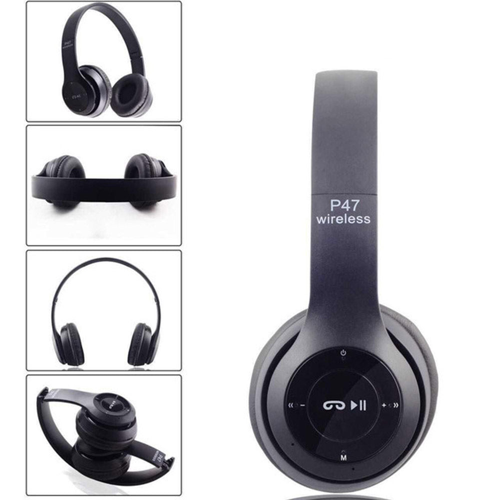 P47 Foldable Wireless  Headphones, Tablet Bluetooth-compatible Headset With Mic, Compatible For Mobile Xiaomi Iphone Sumsamg black