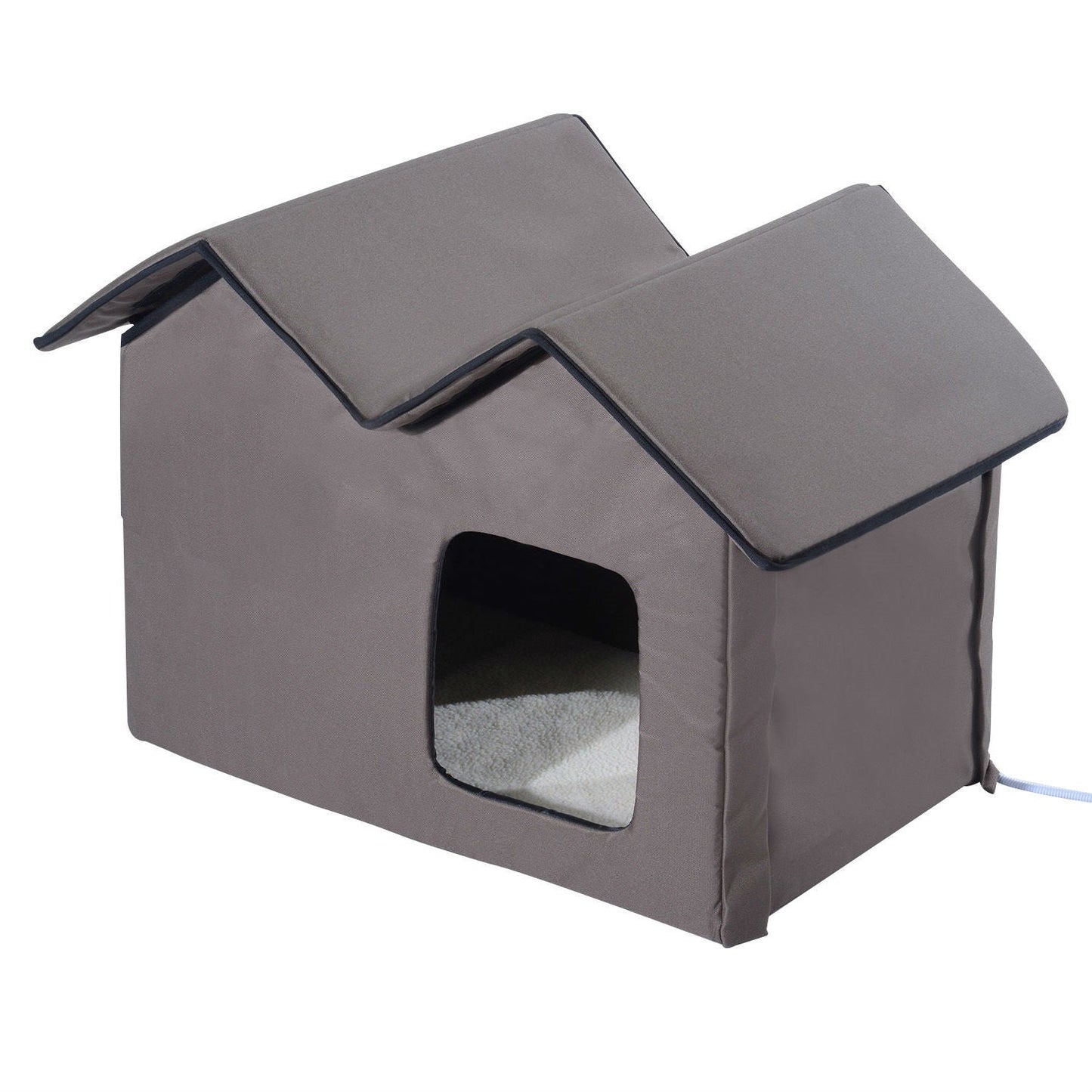 Heated Water-proof Double Wide Outdoor Cat Dog House Foldable Brown-0