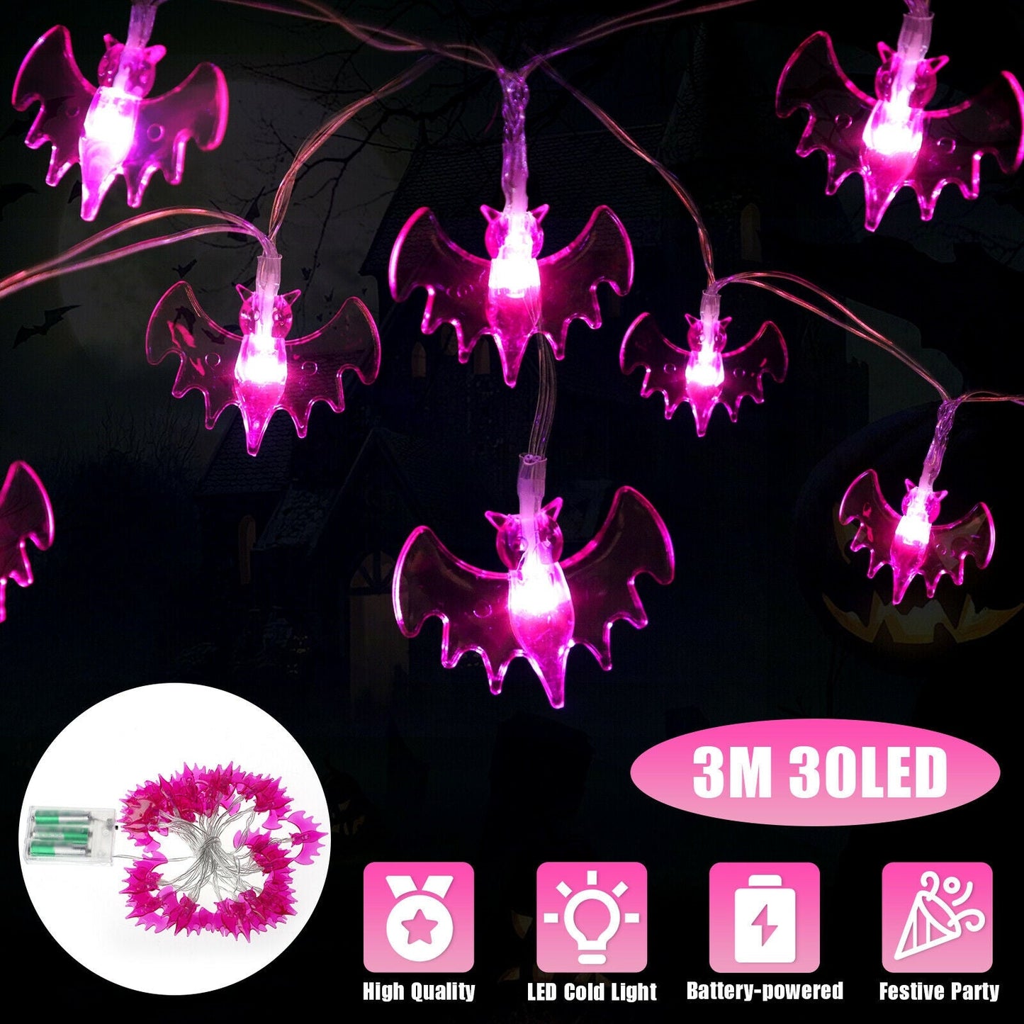 30led Halloween Bat String Light Bendable Flexible Decorative Fairy Lamp