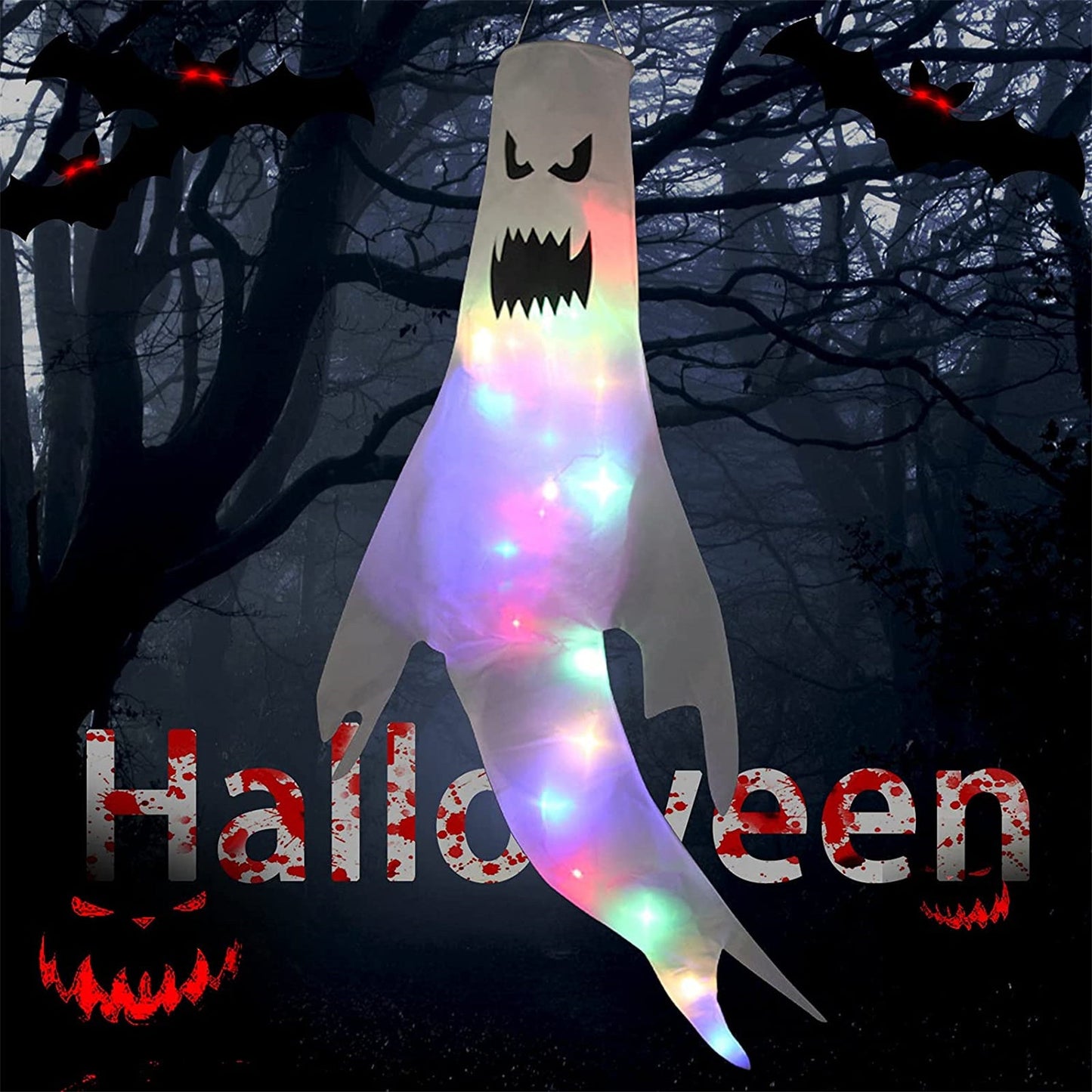 Halloween Luminous Windsock Flag Ghost-shape Outdoor Hanging Decorations