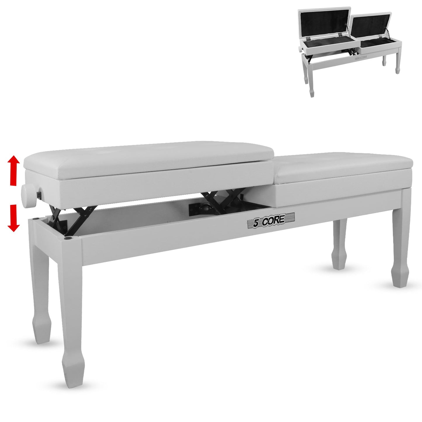 5CORE Duet Piano Bench w Storage For Two Wooden Adjustable Keyboard Stool - Adults & Kids-0