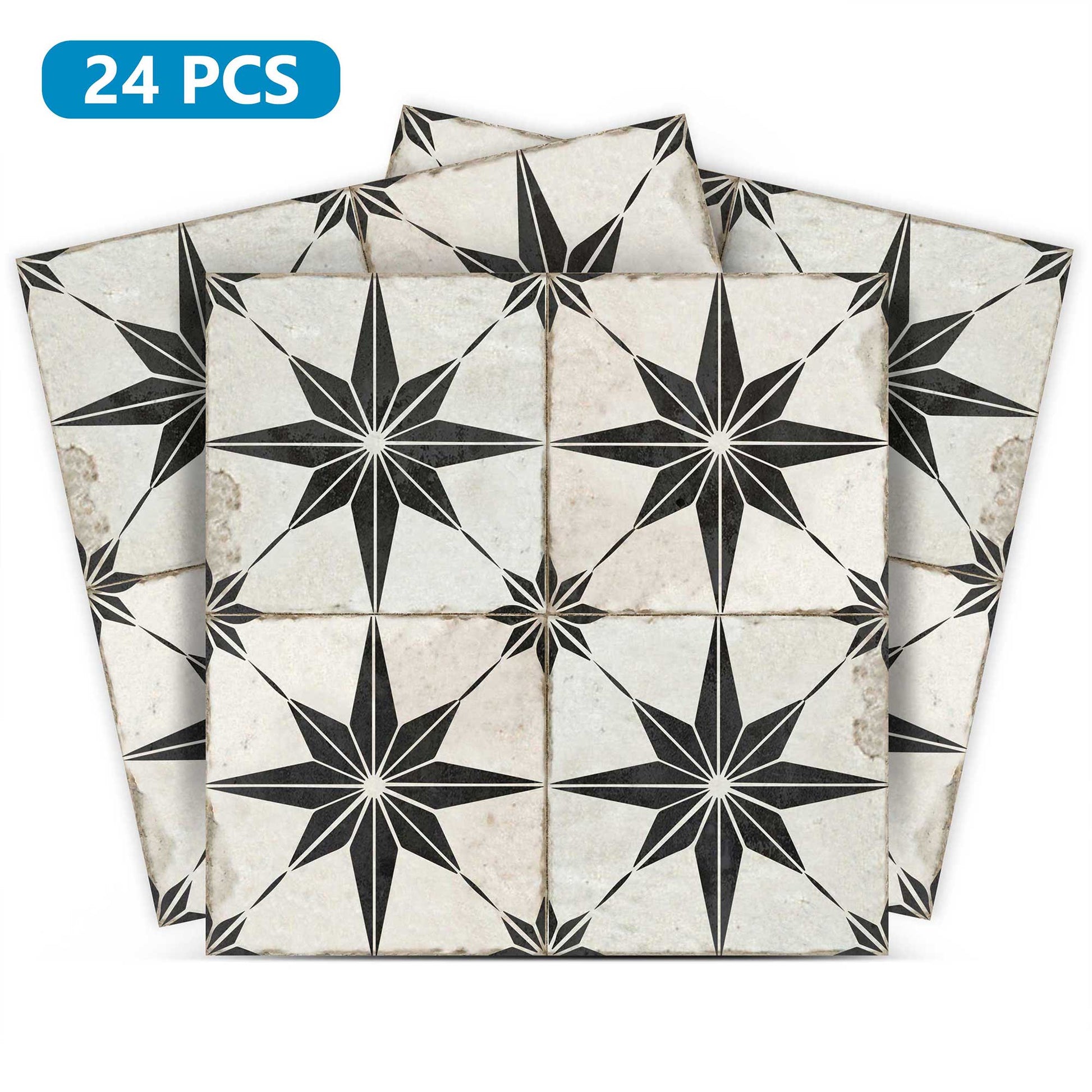 Vintage Black stars pattern hassle-free wall tiles easy to install home décor Model - R1-0