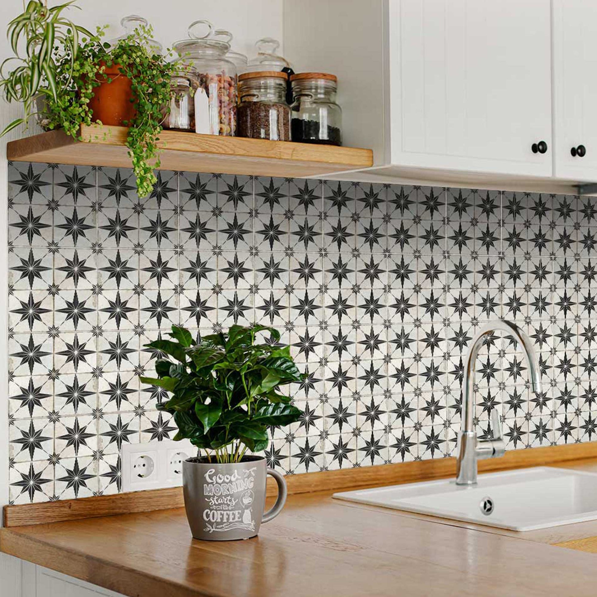 Vintage Black stars pattern hassle-free wall tiles easy to install home décor Model - R1-1