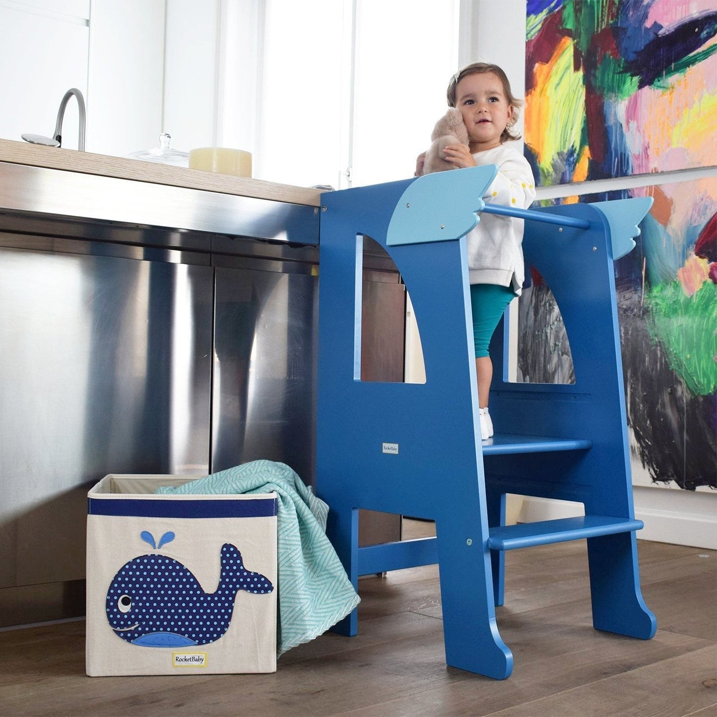 Step Stool Montessori Tower Blue Universe-4