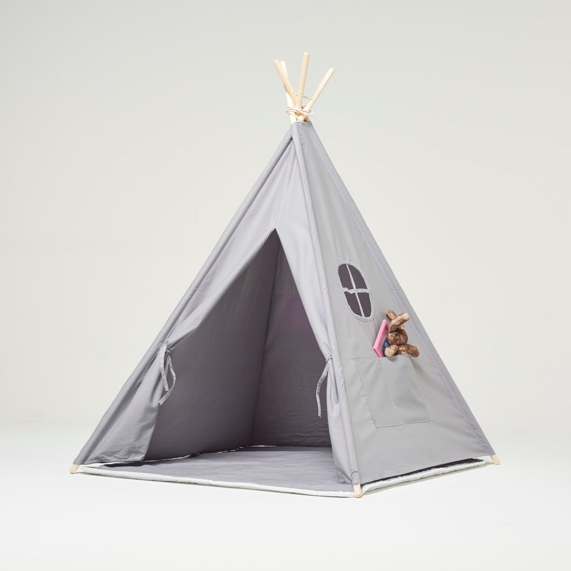 Teepee Play Tent White Grey with Cushion-3