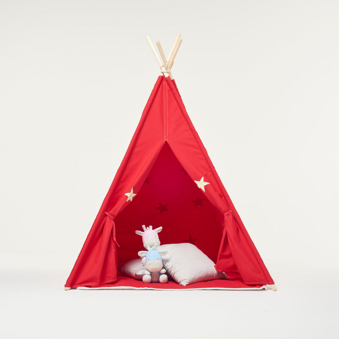 Teepee Play Tent Red and Fluorescent Stars with Cushion-1