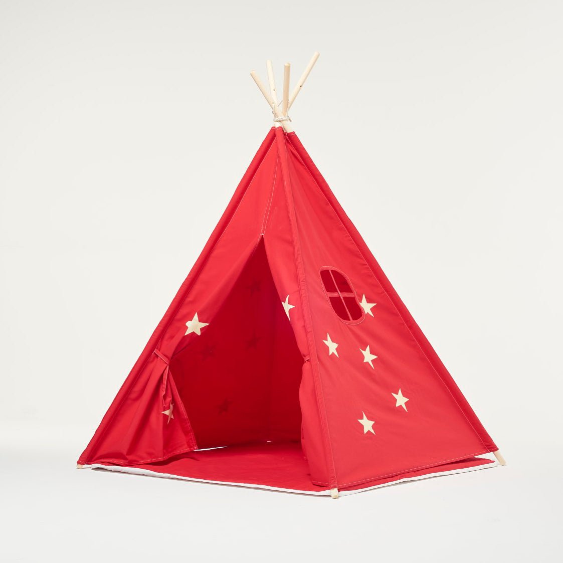 Teepee Play Tent Red and Fluorescent Stars with Cushion-4