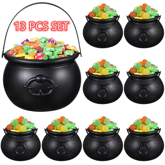 Color: Olive - Black Cauldron Plastic Witch Skull Candy Bucket Jar Trick Or Treat Halloween Party Decorations Props for Kids Party Favors