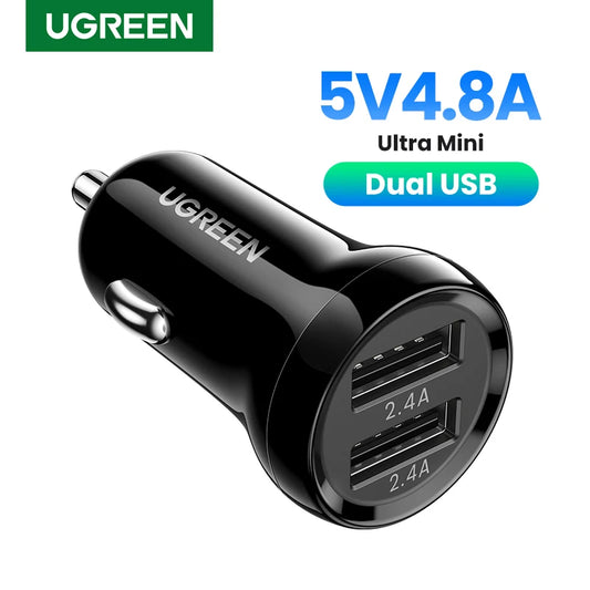 UGREEN Mini 4.8A USB  Car Charger For Mobile Phone Tablet GPS Fast Charger Car-Charger Dual USB Car Phone Charger Adapter in Car