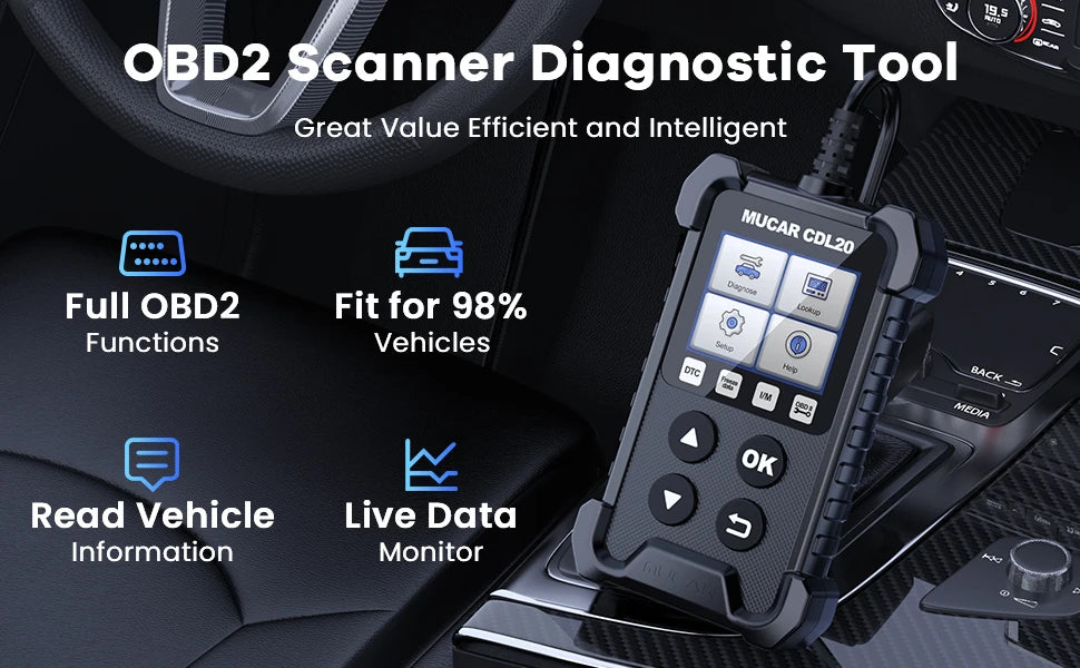 New MUCAR CDL20 Obd2  Scanner Auto Diagnostic Tools Lifetime Free Automotive Code Reader Check Engine Full OBD 2 Functions