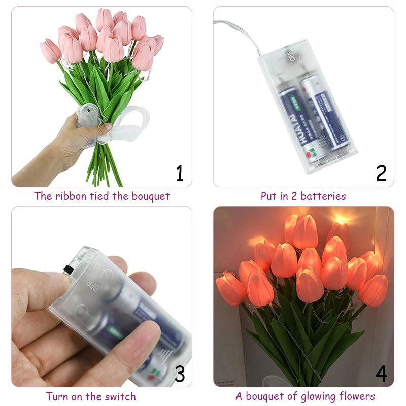 5/10pcs LED Tulips Artificial Flowers PU Tulip Fake Flower Bouquet Night Light for Home Garden Decoration Wedding Birthday Gift