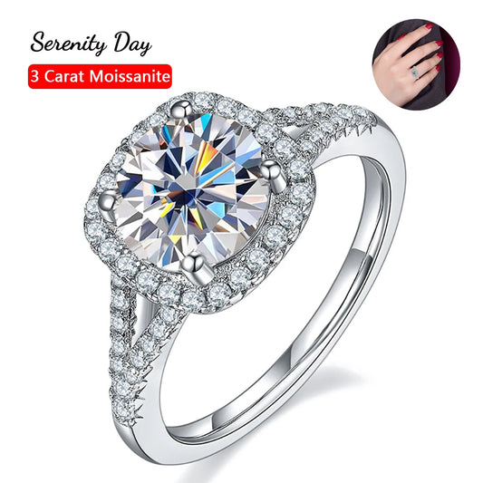 Metal Color: Rhodium Plated, Gem Color: WHITE, Ring Size: 9 - Serenity Day 1.5/2/3ct D Color Moissanite Row Rings For Women S925 Silver Square Bag Bands Slightly Inlaid Diamonds Fine Jewelry