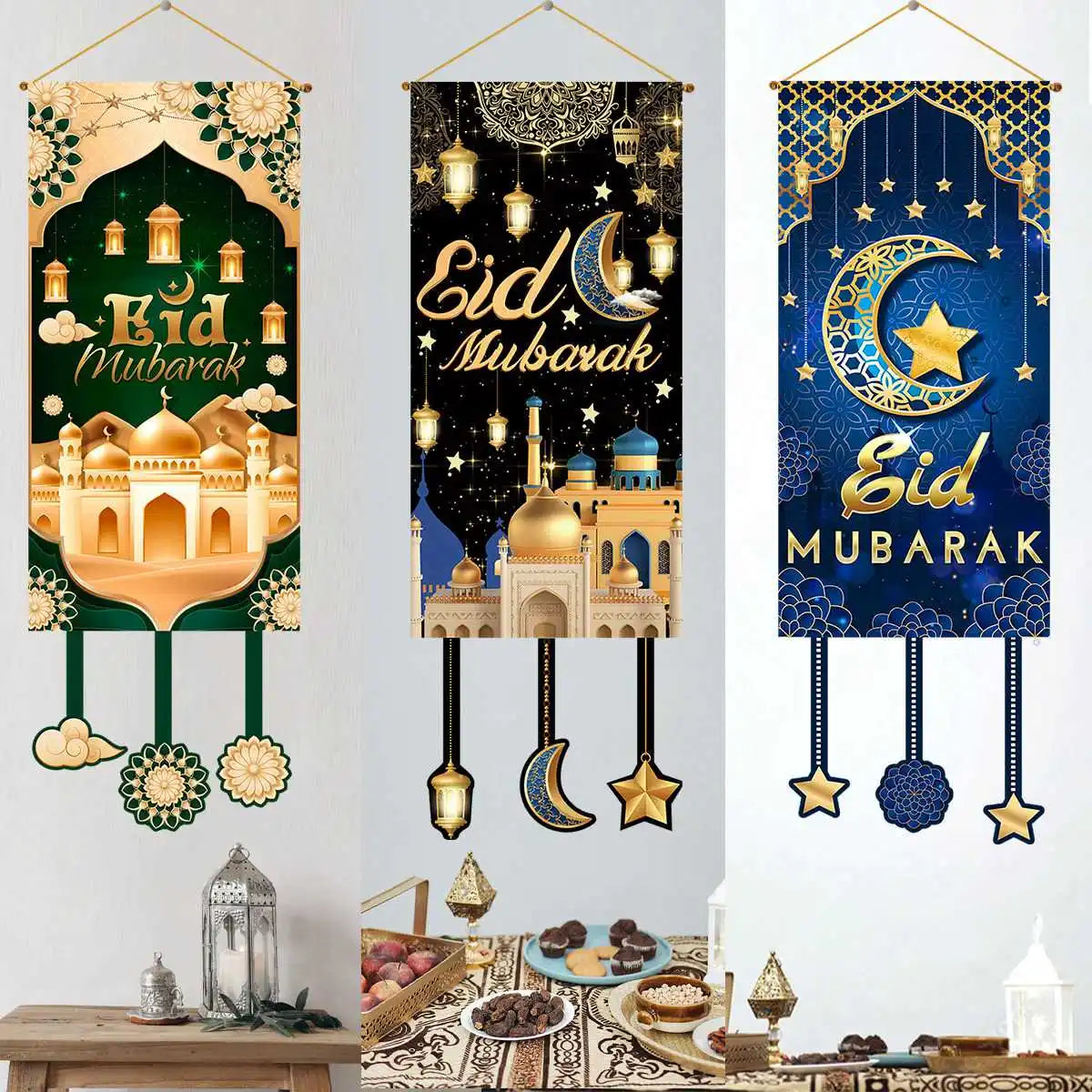 Eid Mubarak Decor Banner 2024 Kareem Ramadan Decor for Home Ramadan Mubarak Hanging Flag Islamic Muslim Party Decor Eid Al Adha