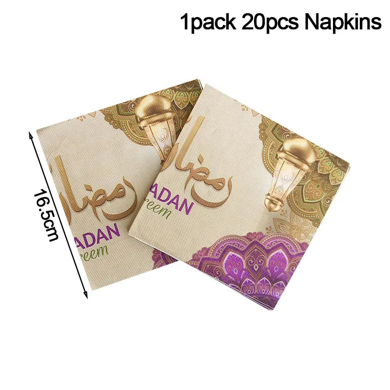 20pcs/set Ramadan Kareem Paper Napkin EID Mubarak Decorations for Home Muslim Party Ramadan Mubarak Decoration 2023 EID Al Adha