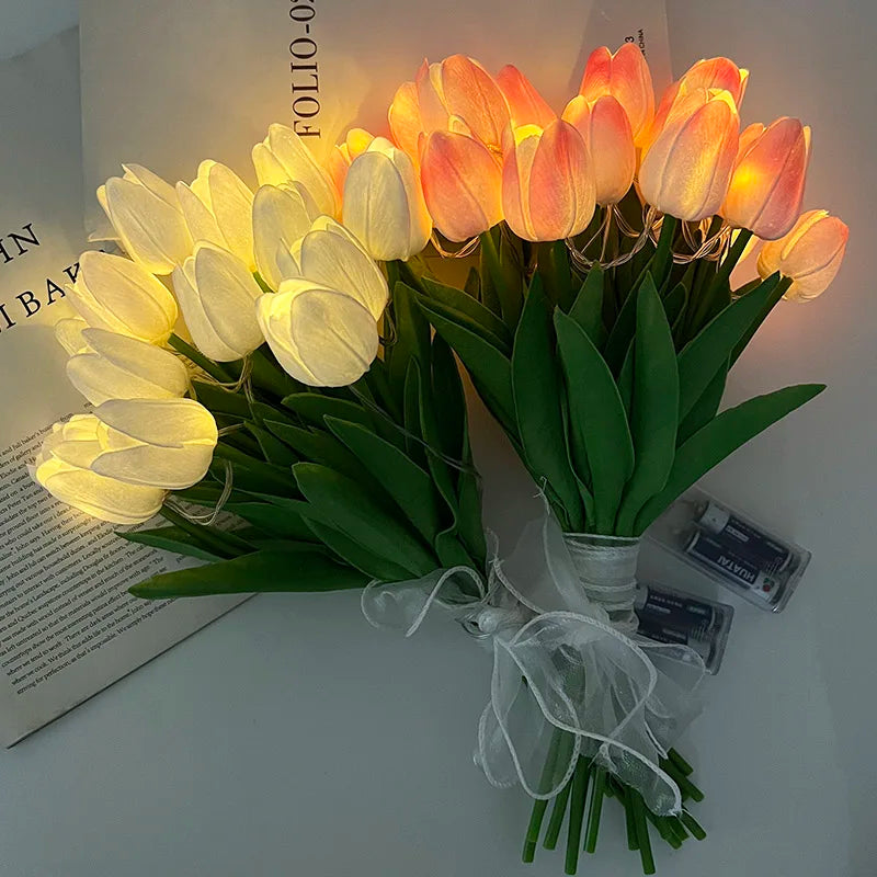 5/10pcs LED Tulips Artificial Flowers PU Tulip Fake Flower Bouquet Night Light for Home Garden Decoration Wedding Birthday Gift