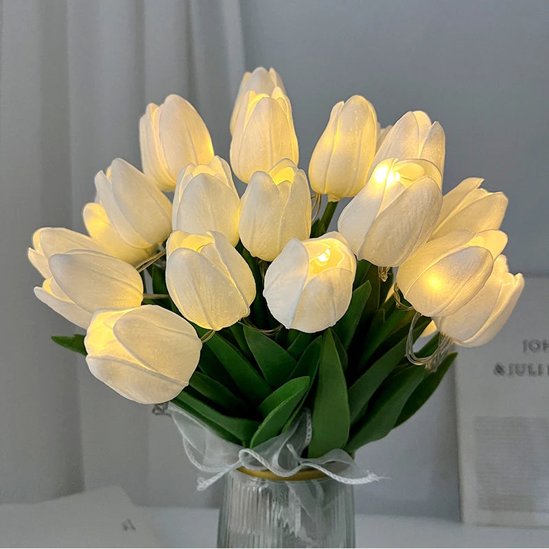 5/10pcs LED Tulips Artificial Flowers PU Tulip Fake Flower Bouquet Night Light for Home Garden Decoration Wedding Birthday Gift