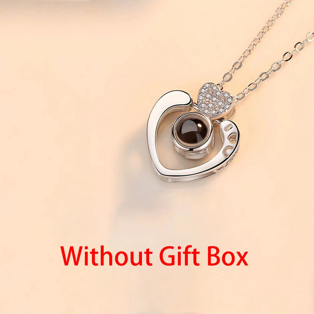 Love Projection Necklace With Exquisite Rose Gift Box100 Languages I Love You Pendant 2023 New In Romantic Jewelry Dropshipping