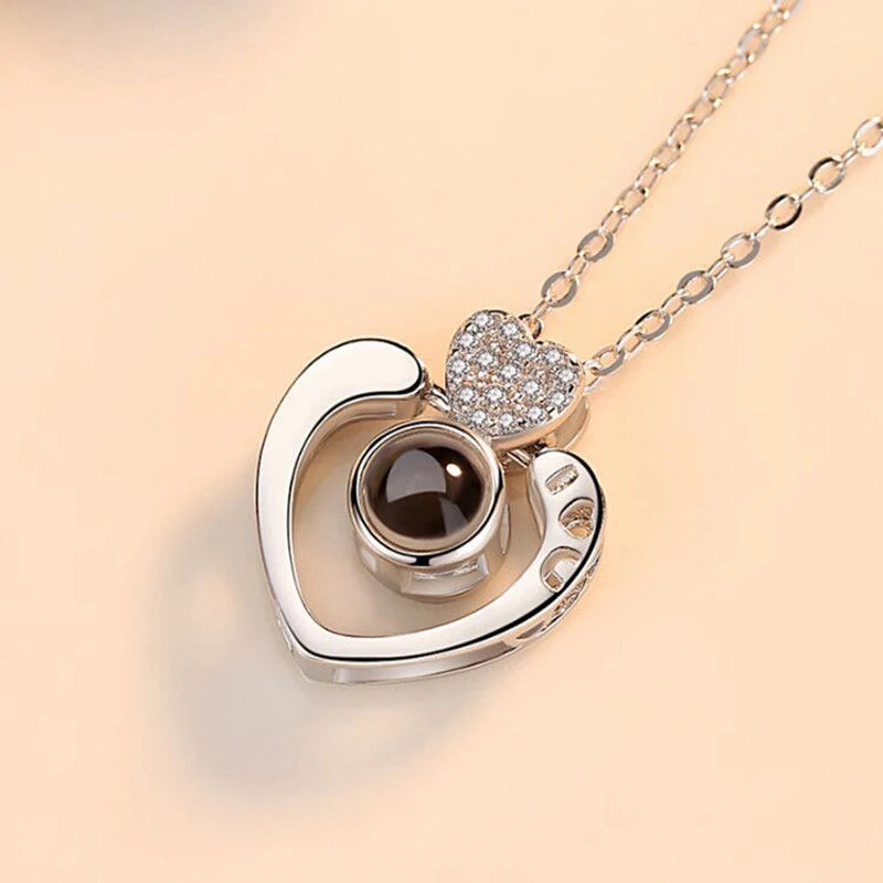 Love Projection Necklace With Exquisite Rose Gift Box100 Languages I Love You Pendant 2023 New In Romantic Jewelry Dropshipping