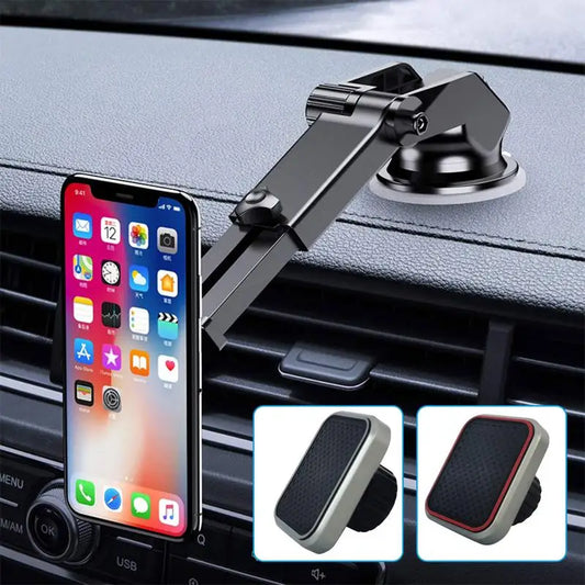 Ships From: france, Color: Red - Magnetic Phone Holder For Car Windscreen, Suction Cup Base Robotic Arm Phone Bracket for Car Dashboard, 360 Degrees Rotation