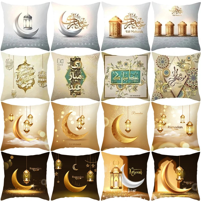 2024 Eid Mubarak Pillowcase Decor for Home Sofa Cushion Cover Islamic Ramadan Kareem Decoration Mosque Muslim Pillow Cover Gifts