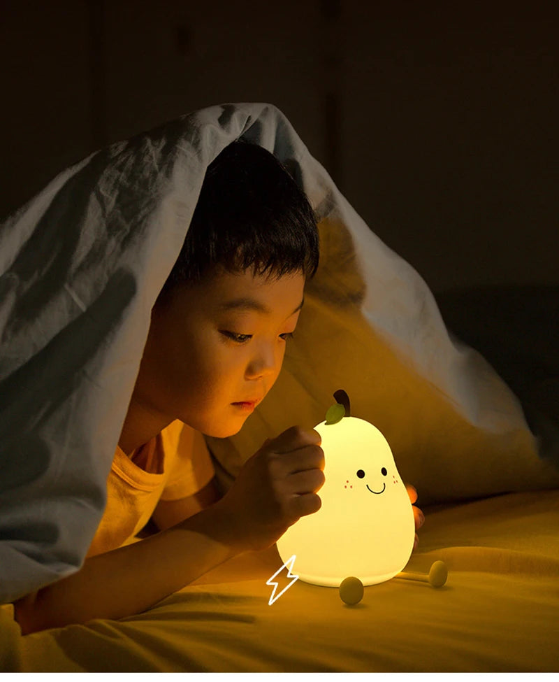 LED Night Light Pear Shaped USB Rechargeable Bedroom Sleep Silicone Lamp Bedside Decoration for Kid Baby Gift Dropship