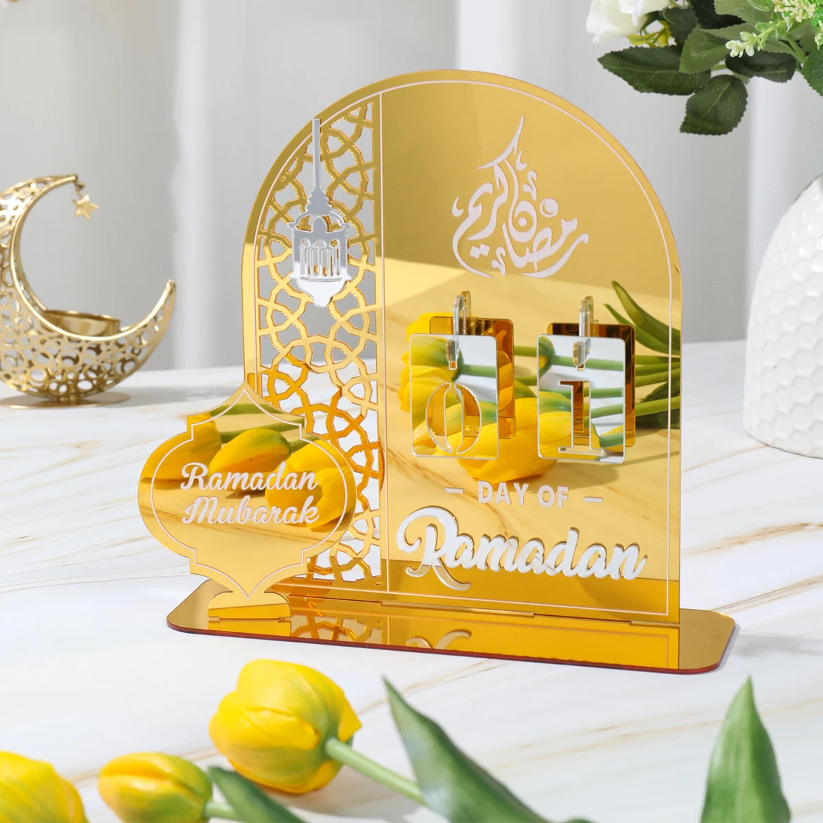 Acrylic Ramadan Countdown Calendar EID Mubarak Ornament Ramadan Decorations for Home Muslim Islamic Festival Party Supplies 2024