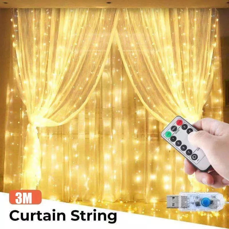 LED Garland Curtain Lights 8 Modes USB Remote Control Fairy Lights String Wedding Christmas Decor for Home Ramadan Festival Lamp