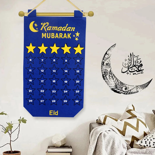 Eid Mubarak Hanging Felt Countdown Calendar Islam Muslim Party AID EID Mubarak Ramadan Kareem Decoration For Home 2024 Kids Gift