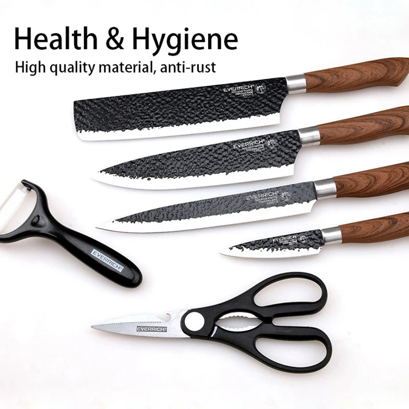 Stainless Steel Kitchen Knives Set Tools Forged Kitchen Knife Scissors Ceramic Peeler Chef Slicer Nakiri Paring Knife Gift Case