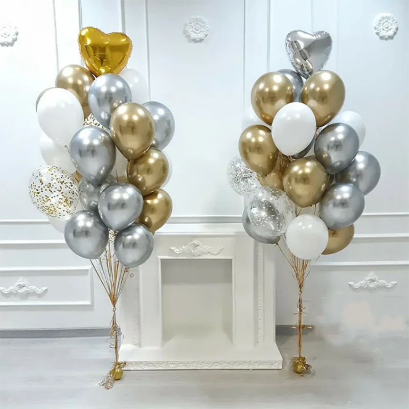 18Pcs/set Metallic Gold Silver White Ballon Brial Birthday Confetti Balls Air Helium Baloon Ramadan Home Festive Party Supplies